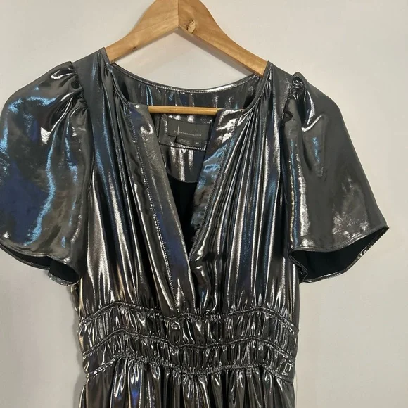 Anthropologie The Somerset Shimmering Metallic Silver Maxi Dress - Picture 3 of 16